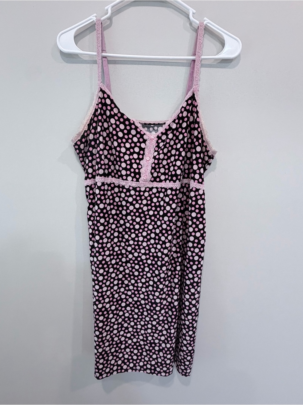Secret Treasures Black and Pink Polka Dot Lace-Trim Chemise